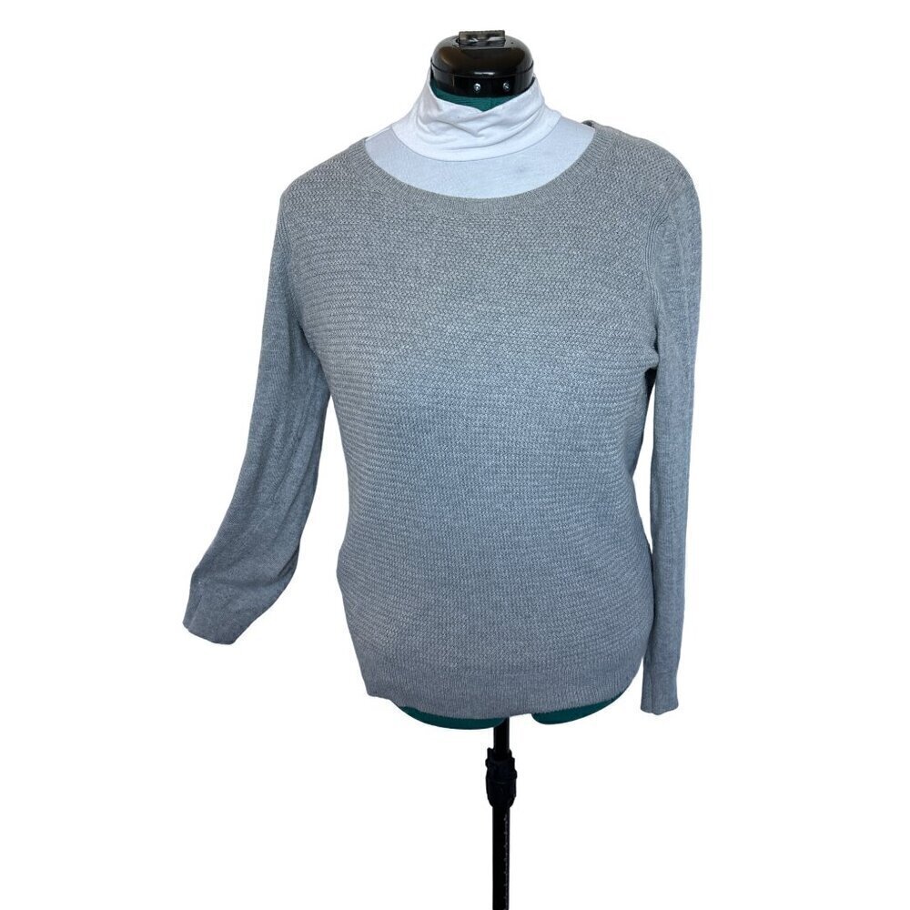 Ann Taylor Loft Sweater Women L Gray Cotton Rayon Basket weave knit front